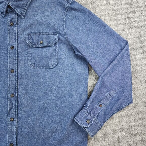 Wrangler Shirt Mens Large Blue Denim Long Sleeve Button Up Western Ranch Work - Picture 12 of 16